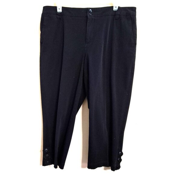 Coldwater Creek Women's 14 Black Cropped Pants Button Trim Flat Front 22" Inseam - Picture 1 of 8